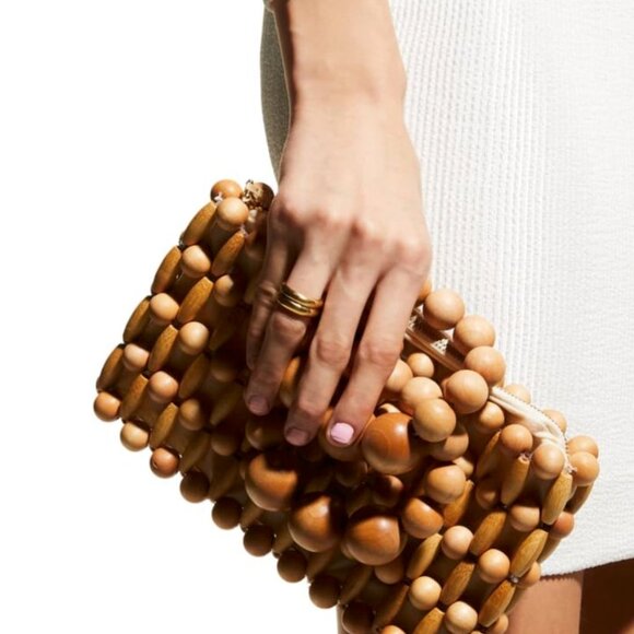 NWT Cult Gaia Cora Beaded Wood Top-Handle Bag Small - Picture 2 of 6